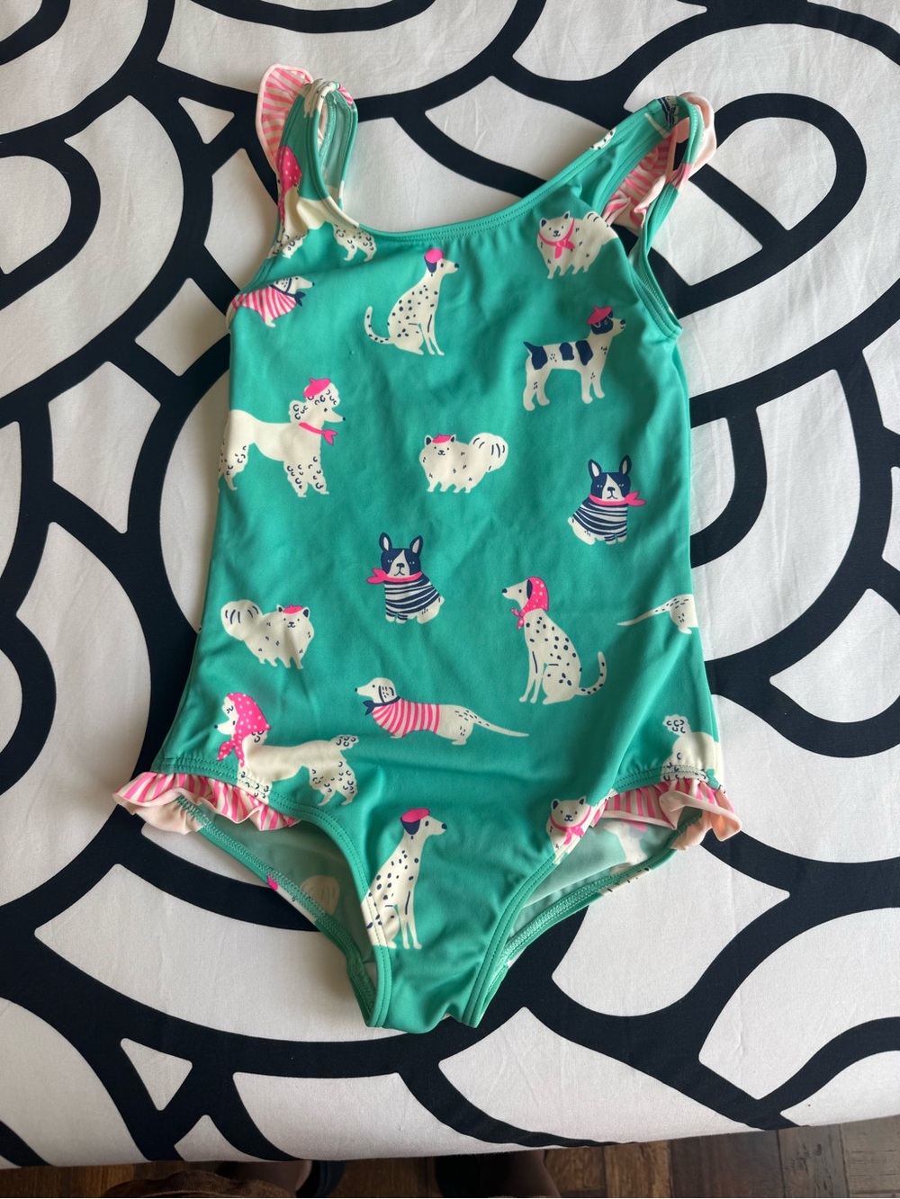 Mini Boden Mint Green Bandeau with Pink Ruffle Trim